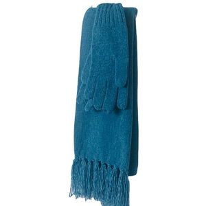 Merona Women’s Turquoise Matching Fringed Scarf and Gloves Set